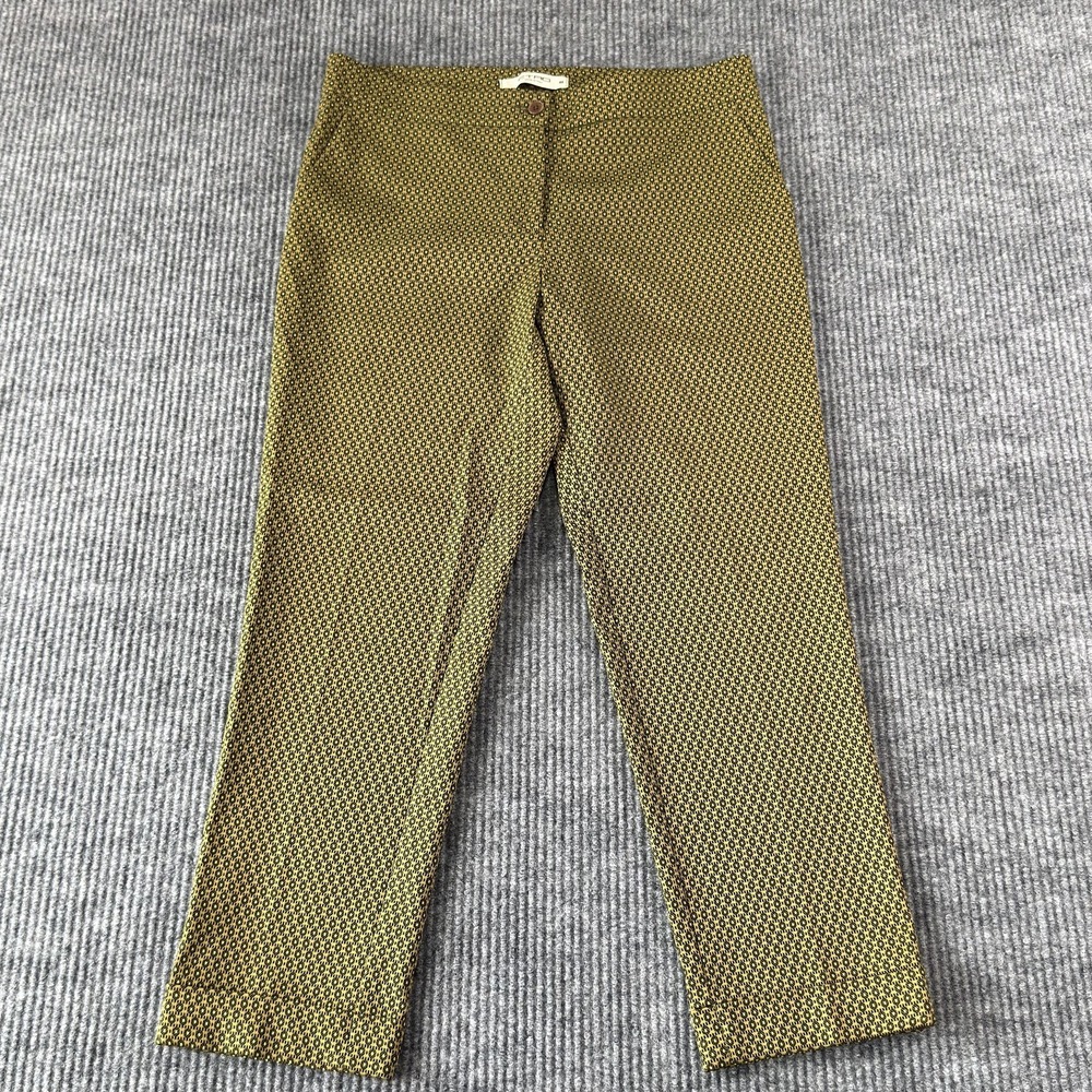Etro Dress Pants Womens 46 Yellow Geometric Ankle Crop Twill Stretch Italy
